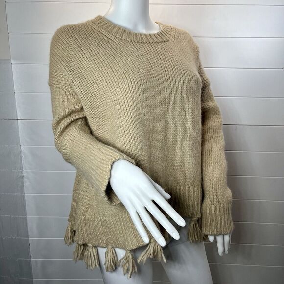 Kate Spade Broome Street Alpaca Tassel Fringe Pullover Sweater Tan Small Comfy - Picture 3 of 11